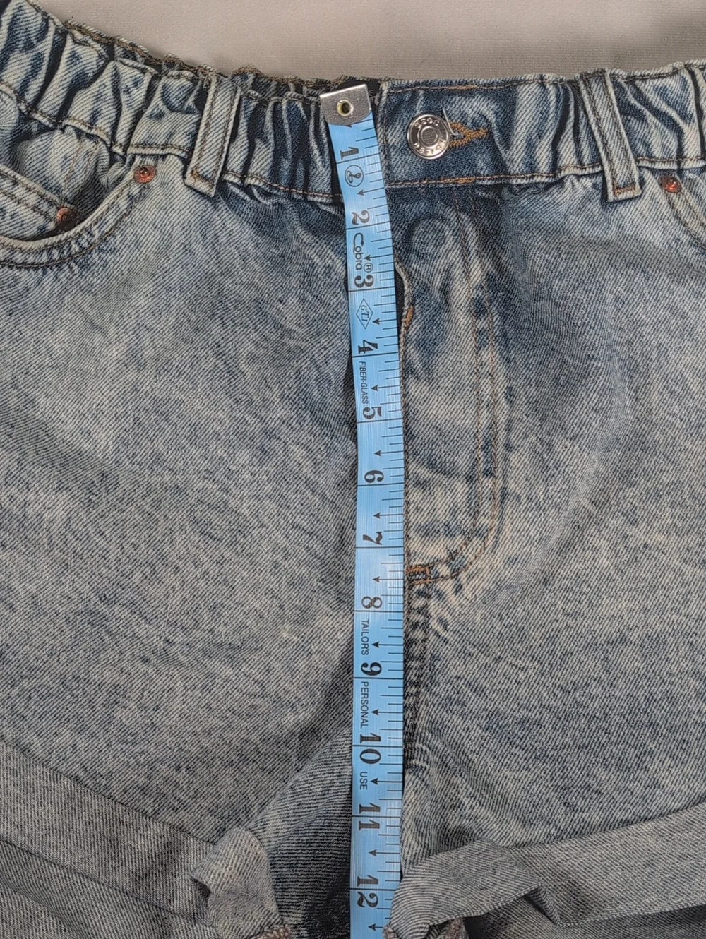 ASOS Light Wash Elastic Waist Cuffed Denim Shorts Size 10